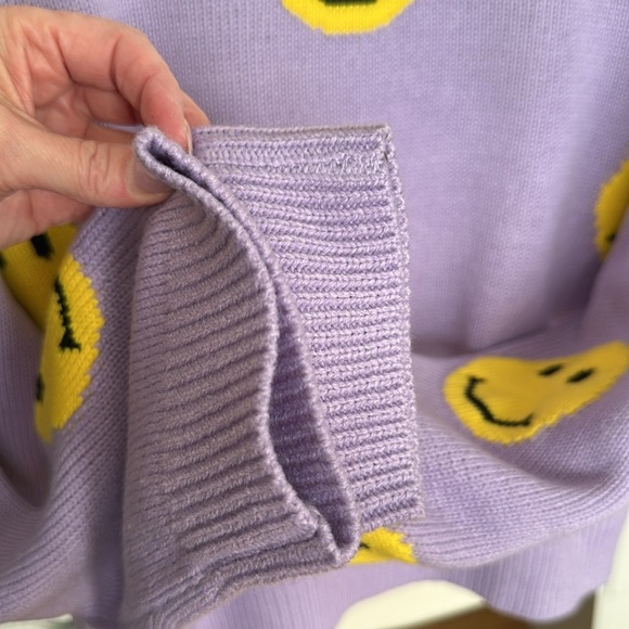 GREY LAB Smiley Face Pullover Sweater Novelty Retro 70s Lavender Size XL - Picture 12 of 16